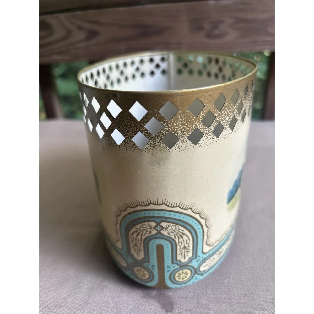 Vintage 1950's Baret Ware Tin Regal Raby & Alnwick Castles England Desk Basket